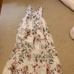 Pink Lily Boutique White Floral Backless Maxi Dres